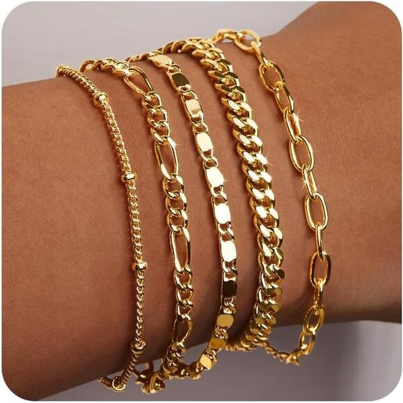 Gold Bracelets for Women Trendy,14K Real Gold Plated Dainty Stackable Paperclip - Picture 1 of 7
